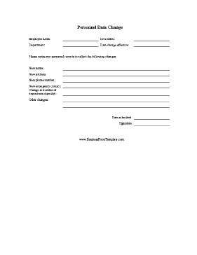 Employee Personnel Data Change Business Form Template