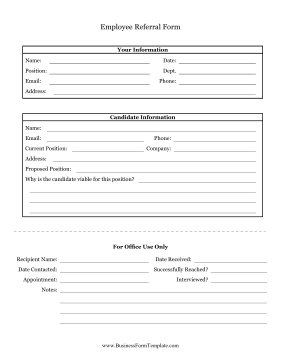 Employee Referral Form Business Form Template