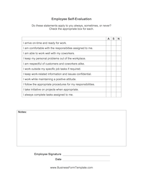 Employee Self Evaluation Business Form Template