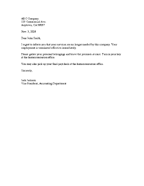 Employee Termination Notice Business Form Template