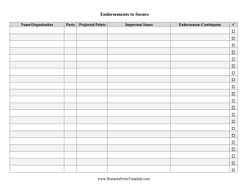 Endorsements Tracker Business Form Template