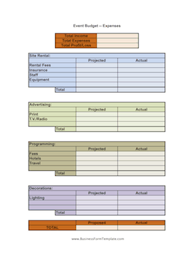 Event Budget Worksheet Business Form Template