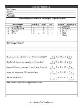 Event Feedback Survey Business Form Template