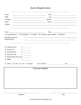 Event Registration Form Business Form Template