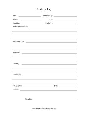 Evidence Log Business Form Template