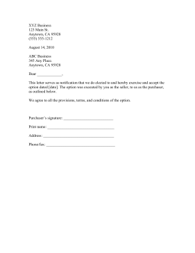 Exercise Option Business Form Template