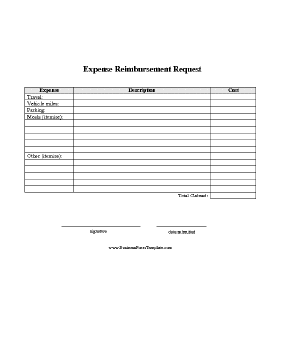 Expense Reimbursement Request Report Business Form Template
