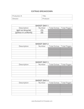 Extras Breakdown Business Form Template