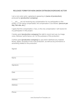 Extras Release Form Business Form Template