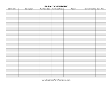 Farm Inventory Record Business Form Template