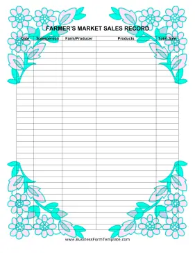 Farmers Market Sales Record Business Form Template