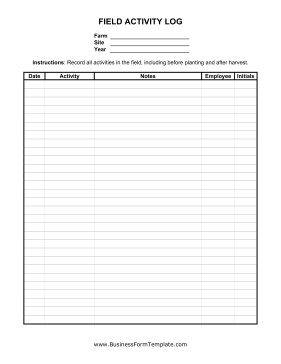 Field Activity Log Business Form Template