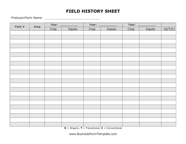 Field History Sheet Business Form Template