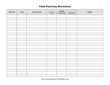 Field Planning Worksheet Business Form Template