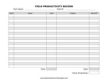 Field Productivity Record Business Form Template