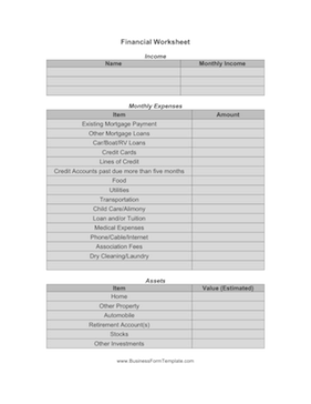 Financial Worksheet Business Form Template