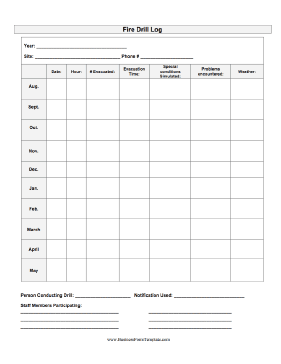 Fire Drill Log Business Form Template