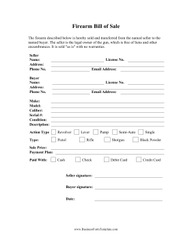 Firearm Bill Of Sale Business Form Template