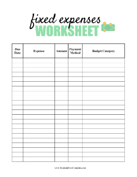 Fixed Expenses Worksheet Business Form Template