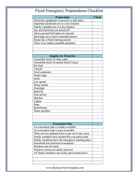 Flood Emergency Checklist Business Form Template