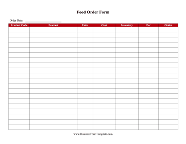 Food Order Form Business Form Template