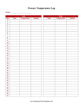 Freezer Temperature Log Business Form Template