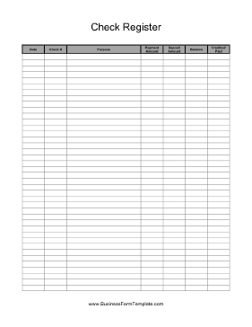 Full Page Check Register Business Form Template