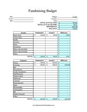 Fundraising Budget Spreadsheet Business Form Template