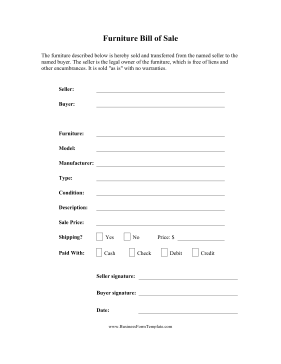 Furniture Bill Of Sale Business Form Template