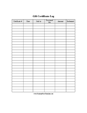 Gift Certificate Log Business Form Template