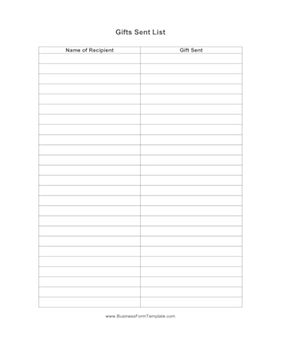 Gifts Sent List Business Form Template