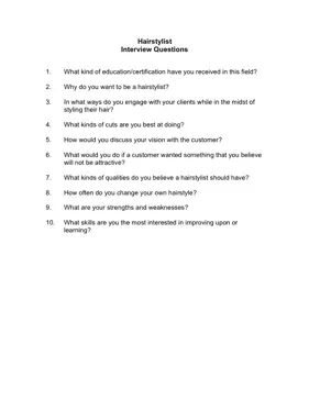 Hairstylist Interview Questions Business Form Template