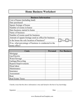 Home Business Worksheet Business Form Template