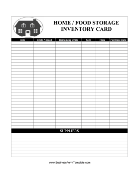 Home Food Storage Inventory Card Business Form Template