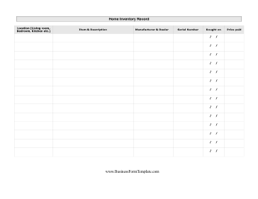 Home Inventory List of Possessions Business Form Template