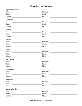 Home Service Contact Sheet Business Form Template