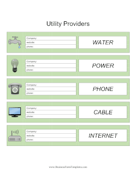 Home Utility Provider List Business Form Template
