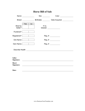 Horse Bill Of Sale Business Form Template