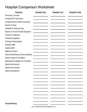 Hospital Comparison Business Form Template