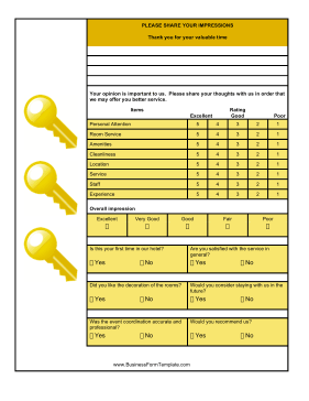 Hotel Feedback Card Business Form Template