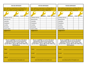 Hotel Your Opinion Card Business Form Template