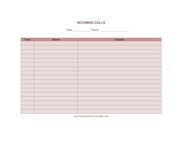 Incoming Calls Business Form Template