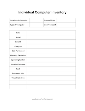 Individual Computer Inventory Business Form Template