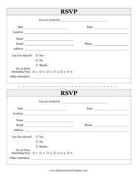Individual RSVP Form Business Form Template