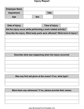 Injury Report Business Form Template