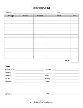 Insertion Order Business Form Template