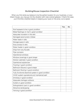 Inspection Checklist Business Form Template