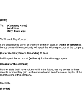 Request to Inspect Corporate Records Business Form Template
