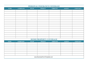 Insurance Coverage Record Business Form Template