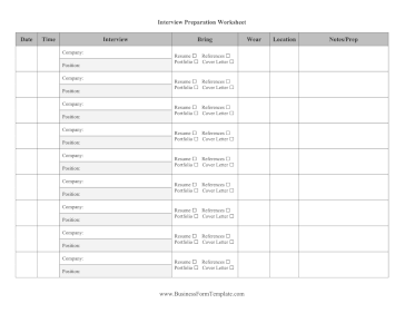 Interview Preparation Worksheet Business Form Template